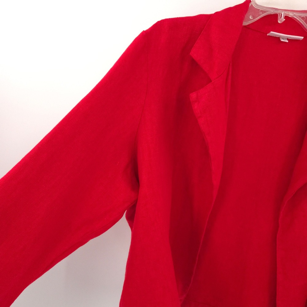 Bryn Walker Linen Blazer Women L Red Open Front Lightweight Made in USA - Picture 2 of 8